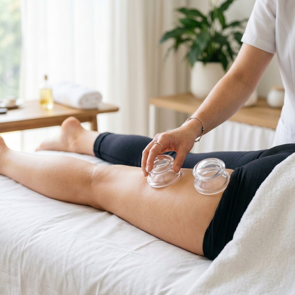 Silicone cupping on thighs for cellulite reduction