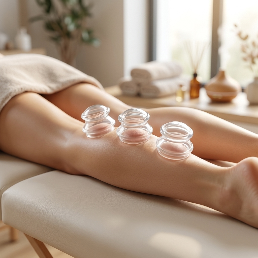 Silicone cupping on calves for heel pain relief