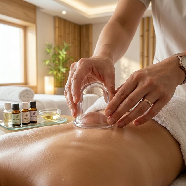 Straight cupping set being used at spa